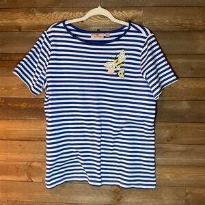 Women’s Blue White Stripe Tee Embroidered Bumblebee Women’s MED Quacker Factory